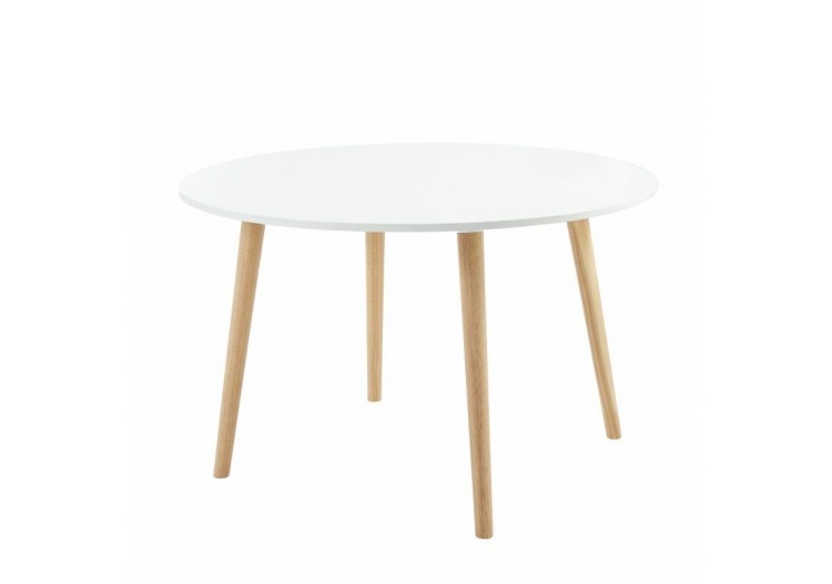 Table à manger ORATELLO laqué blanc mat pieds en bois massif 120cm