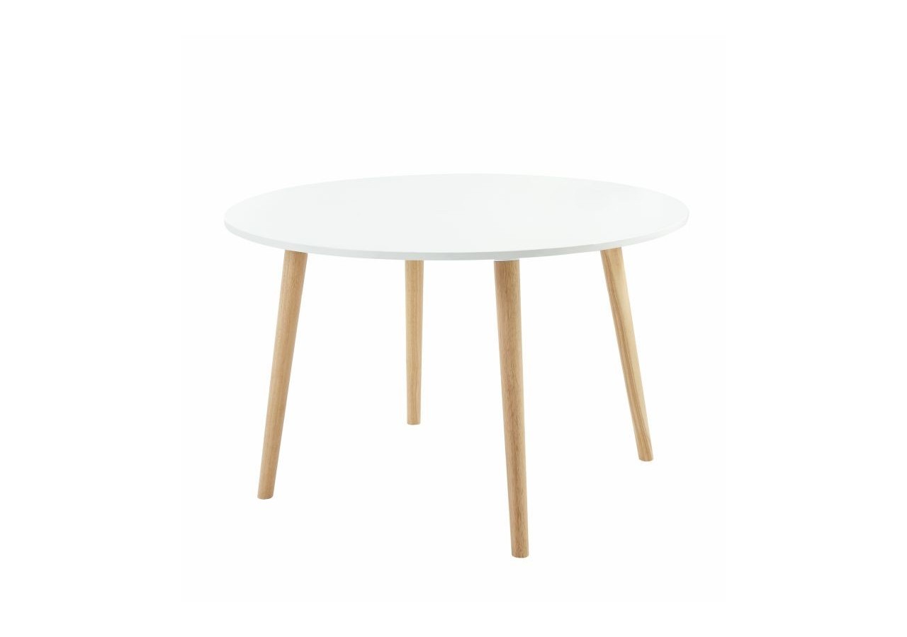 Table à manger ORATELLO laqué blanc mat pieds en bois massif 120cm