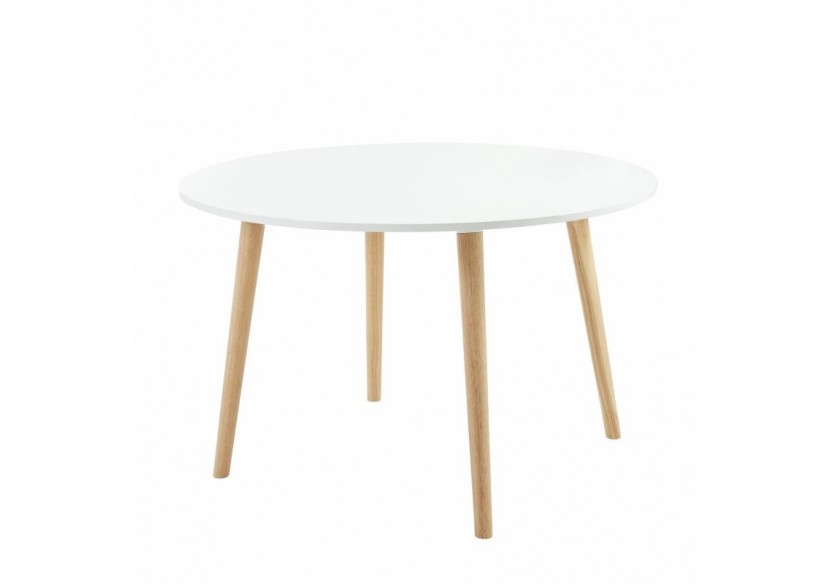 Table à manger ORATELLO laqué blanc mat pieds en bois massif 120cm