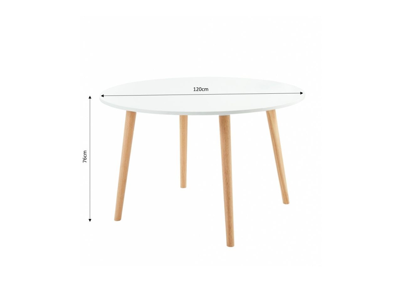Table à manger ORATELLO laqué blanc mat pieds en bois massif 120cm