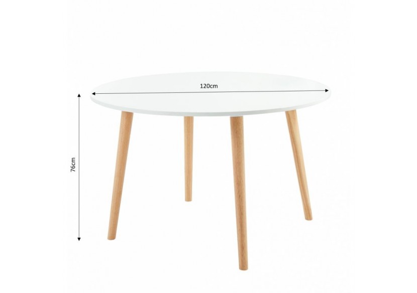 Table à manger ORATELLO laqué blanc mat pieds en bois massif 120cm
