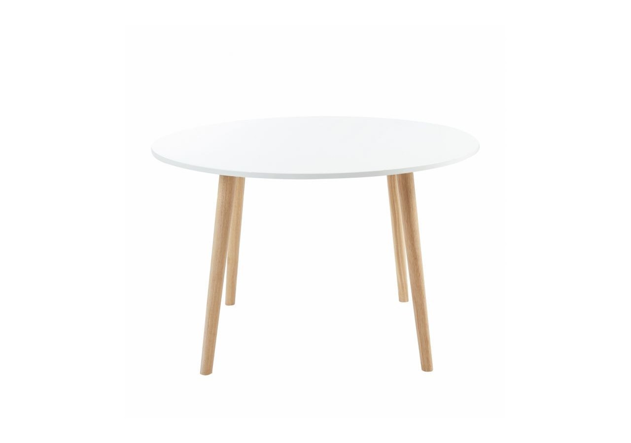 Table à manger ORATELLO laqué blanc mat pieds en bois massif 120cm