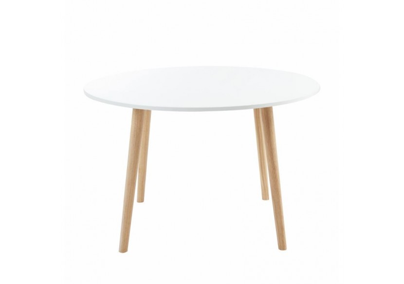 Table à manger ORATELLO laqué blanc mat pieds en bois massif 120cm
