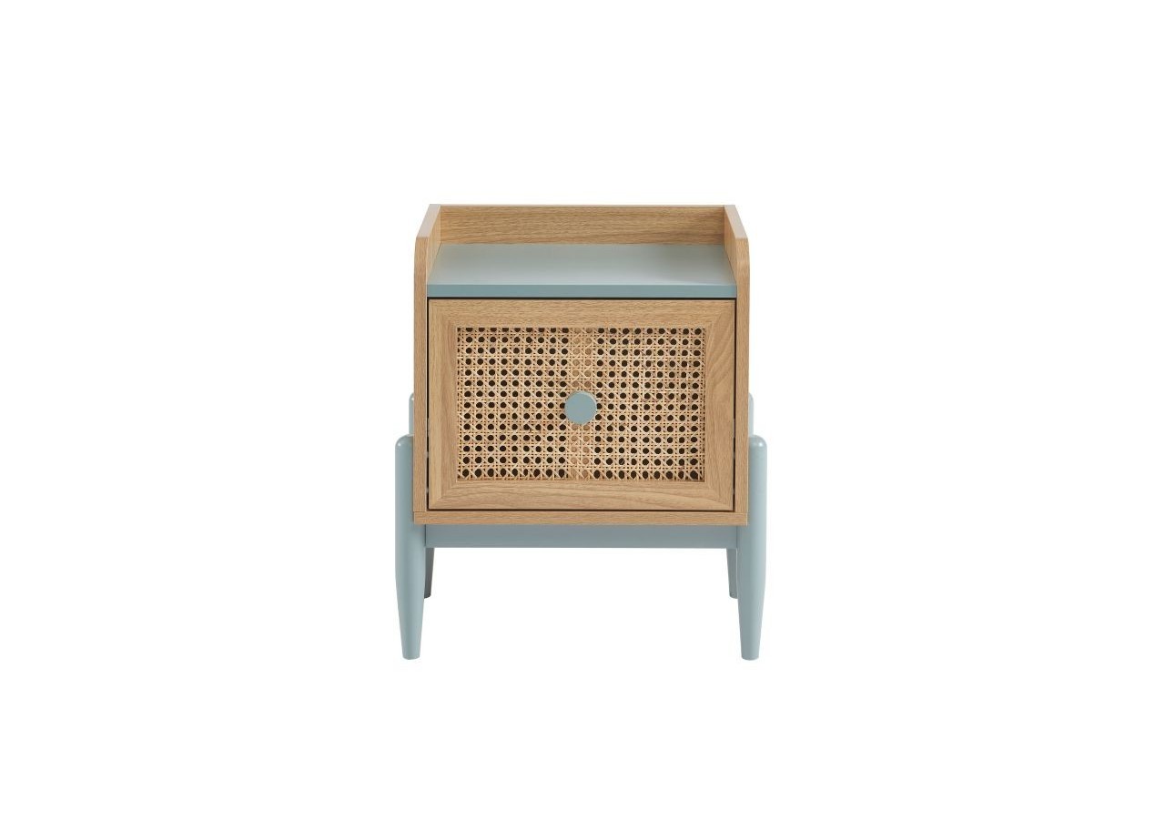 Table de chevet PABLO bleu et cannage rotin 1 tiroir
