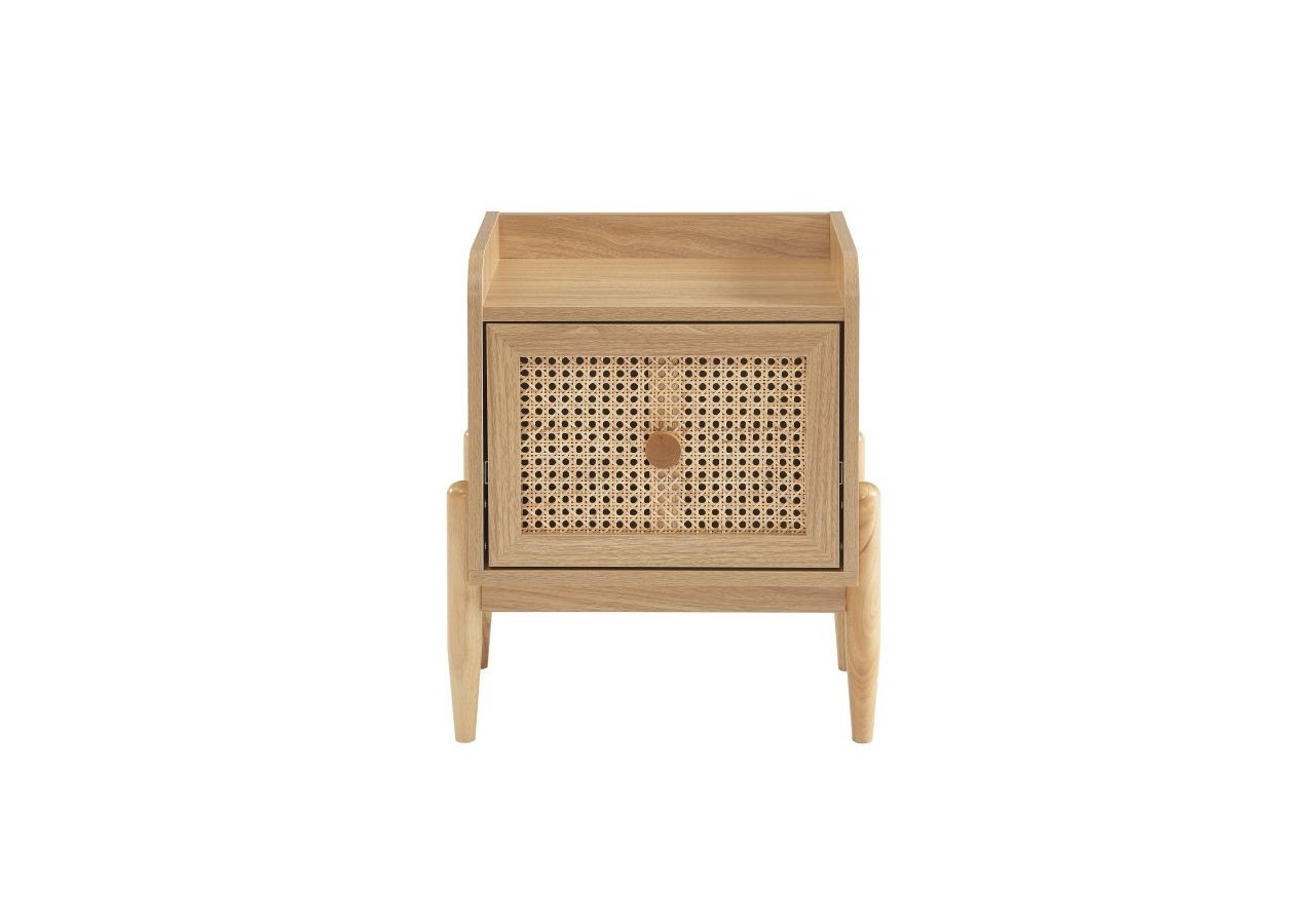 Table de chevet PABLO cannage rotin et effet bois 1 tiroir