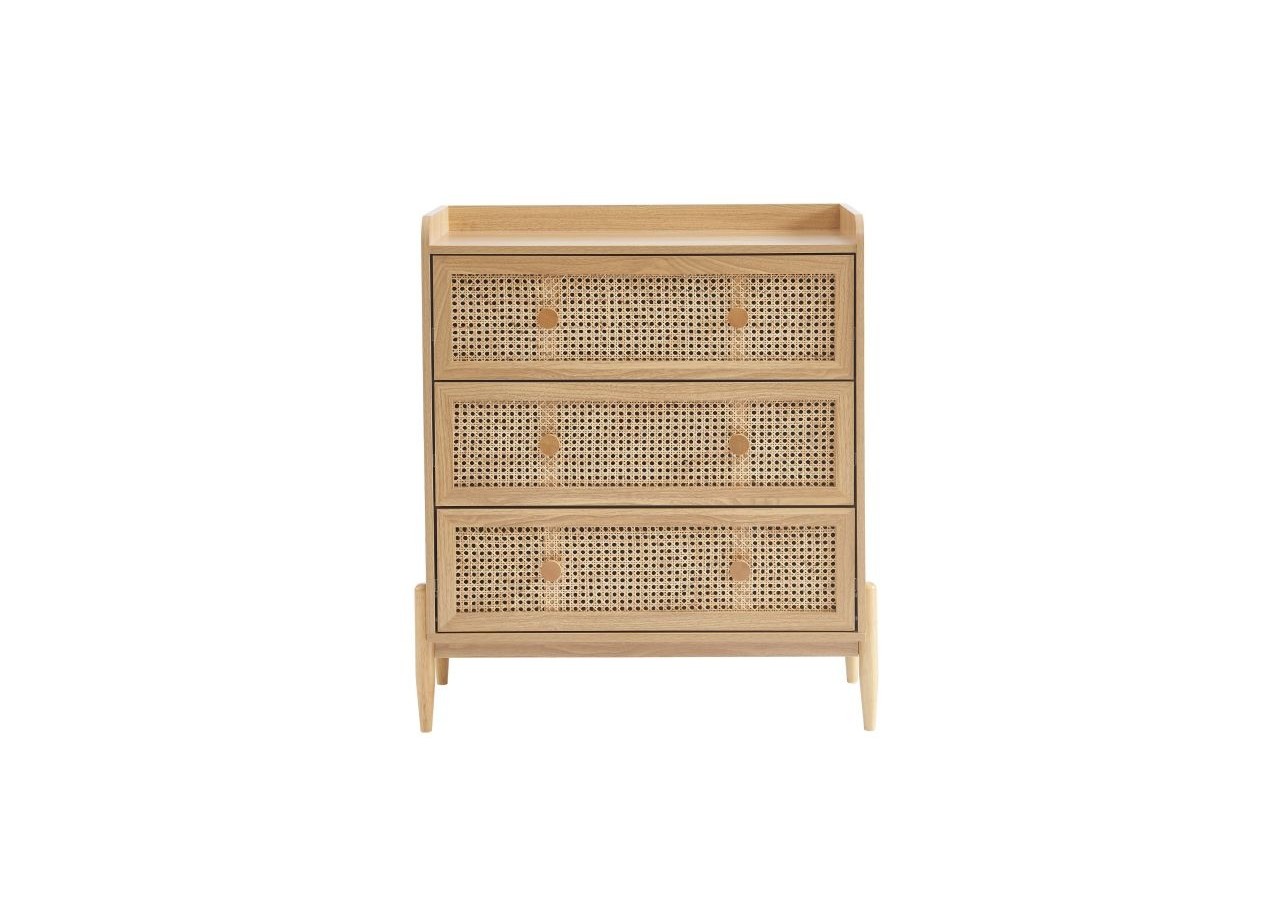 Commode PABLO cannage rotin et effet bois 3 tiroirs