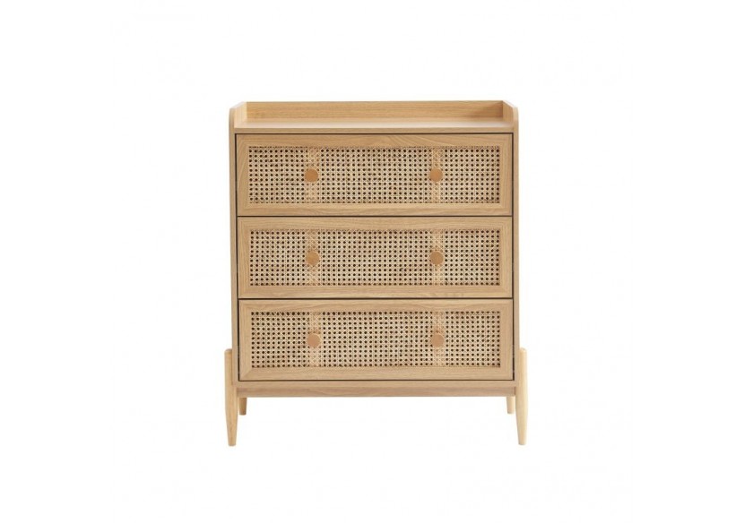 Commode PABLO cannage rotin et effet bois 3 tiroirs
