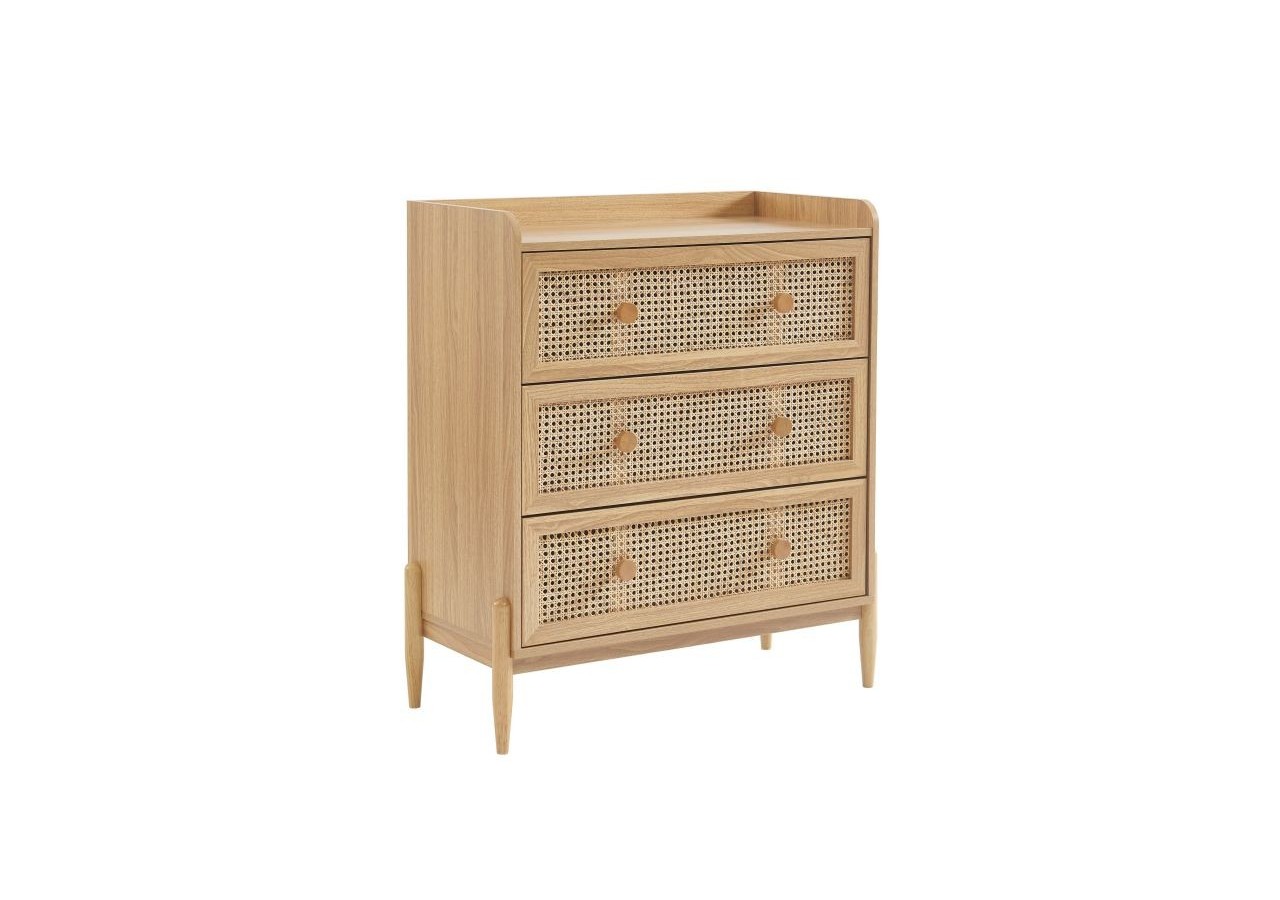 Commode PABLO cannage rotin et effet bois 3 tiroirs