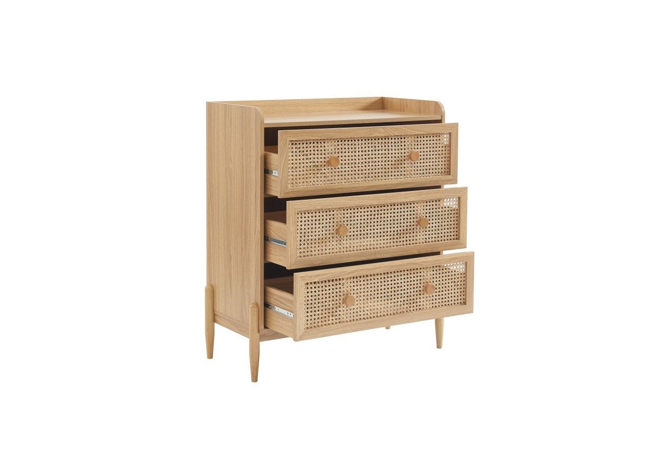 Commode PABLO cannage rotin et effet bois 3 tiroirs