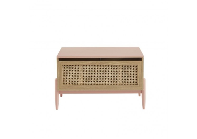 Coffre à jouet PABLO rose et cannage rotin