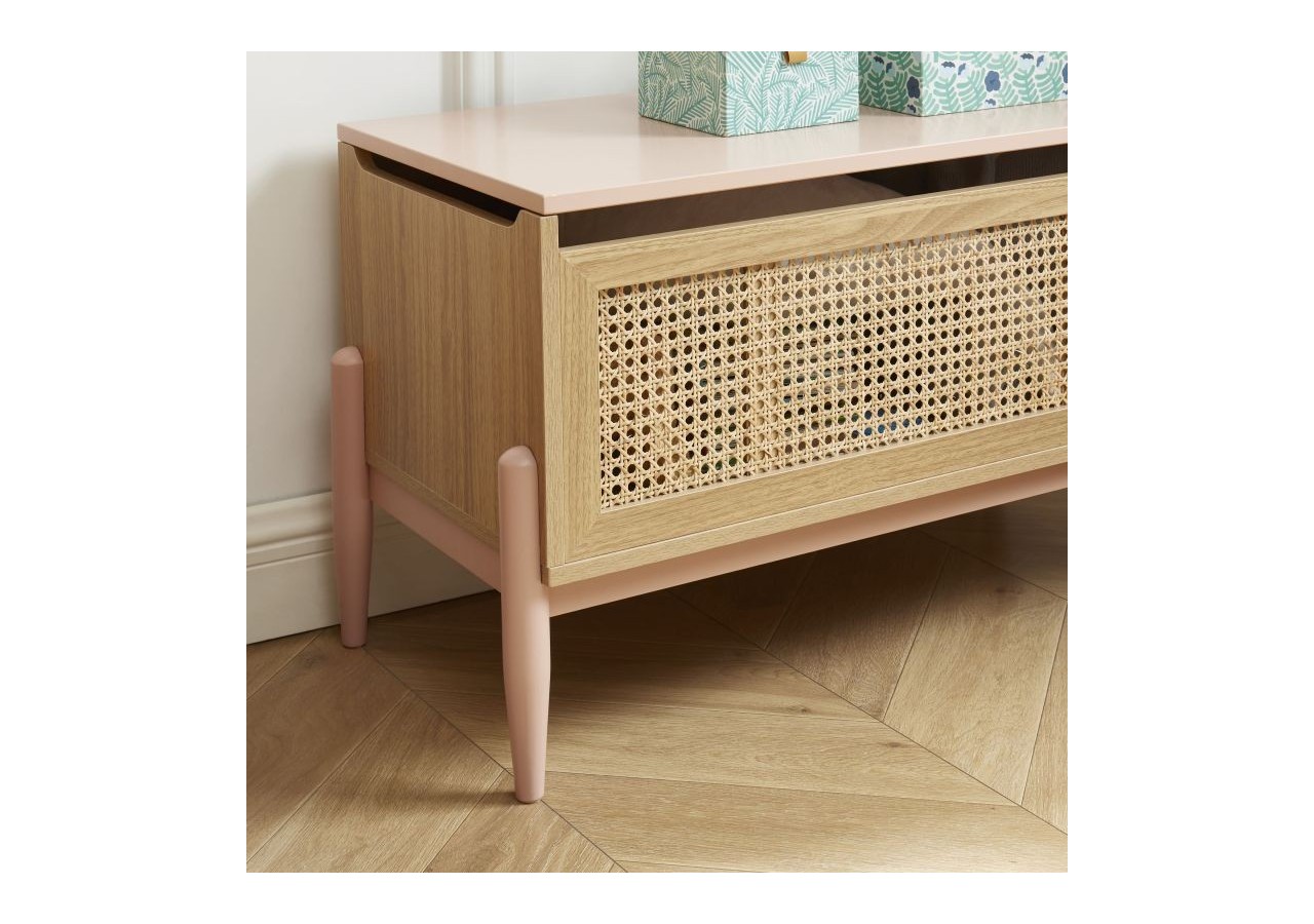 Coffre à jouet PABLO rose et cannage rotin