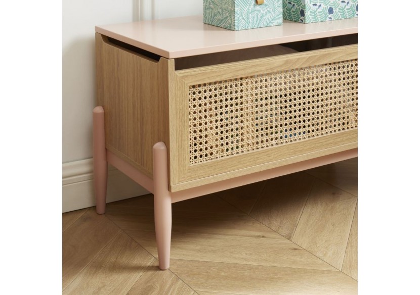 Coffre à jouet PABLO rose et cannage rotin