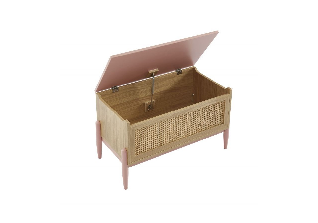 Coffre à jouet PABLO rose et cannage rotin