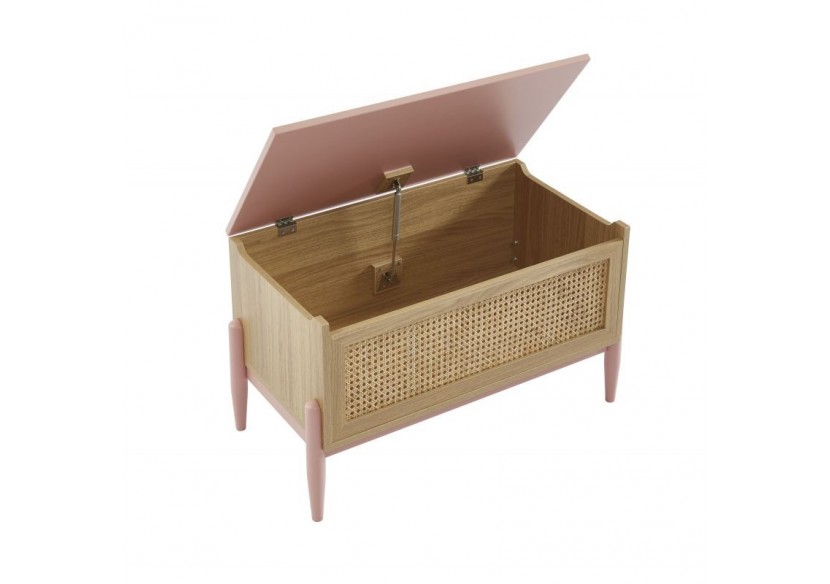 Coffre à jouet PABLO rose et cannage rotin