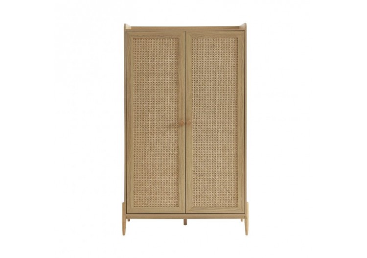 Armoire PABLO effet bois et cannage rotin 2 portes