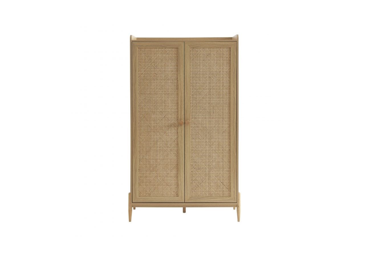 Armoire PABLO effet bois et cannage rotin 2 portes