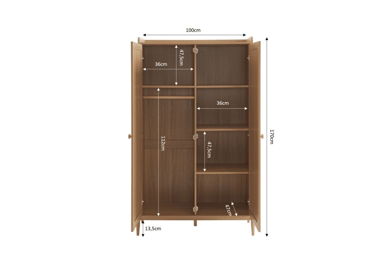 Armoire PABLO effet bois et cannage rotin 2 portes