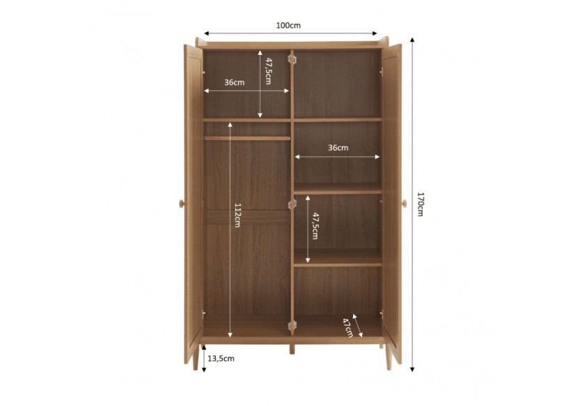 Armoire PABLO effet bois et cannage rotin 2 portes