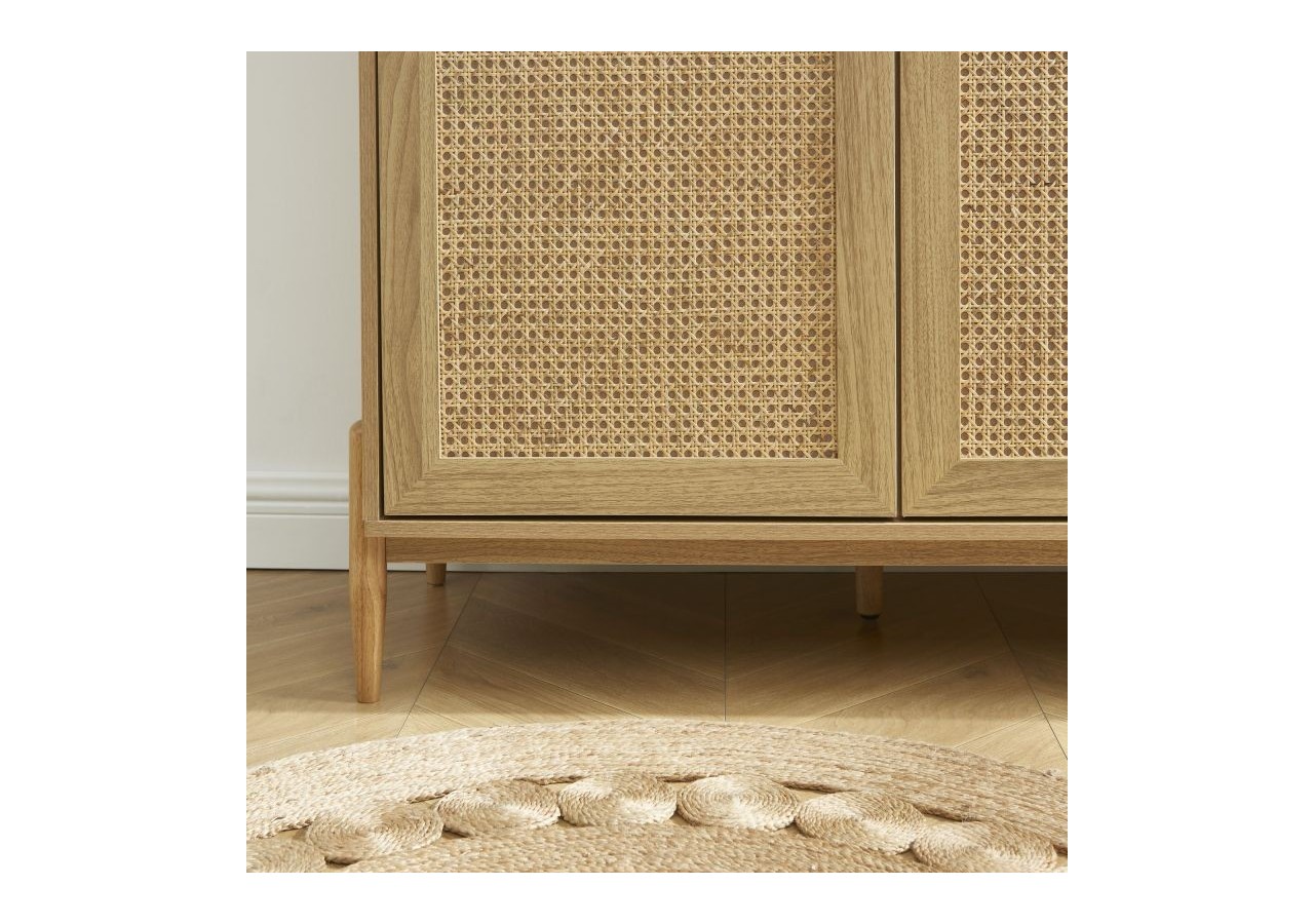 Armoire PABLO effet bois et cannage rotin 2 portes