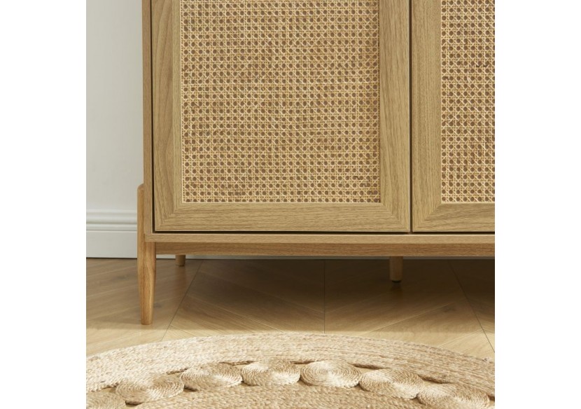 Armoire PABLO effet bois et cannage rotin 2 portes