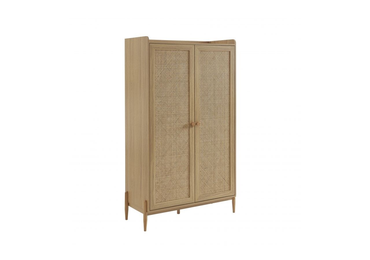 Armoire PABLO effet bois et cannage rotin 2 portes