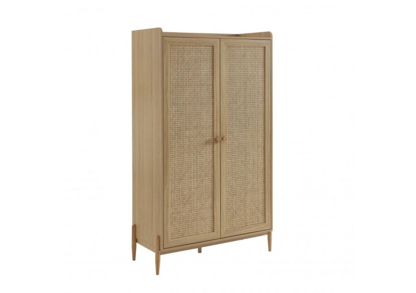 Armoire PABLO effet bois et cannage rotin 2 portes