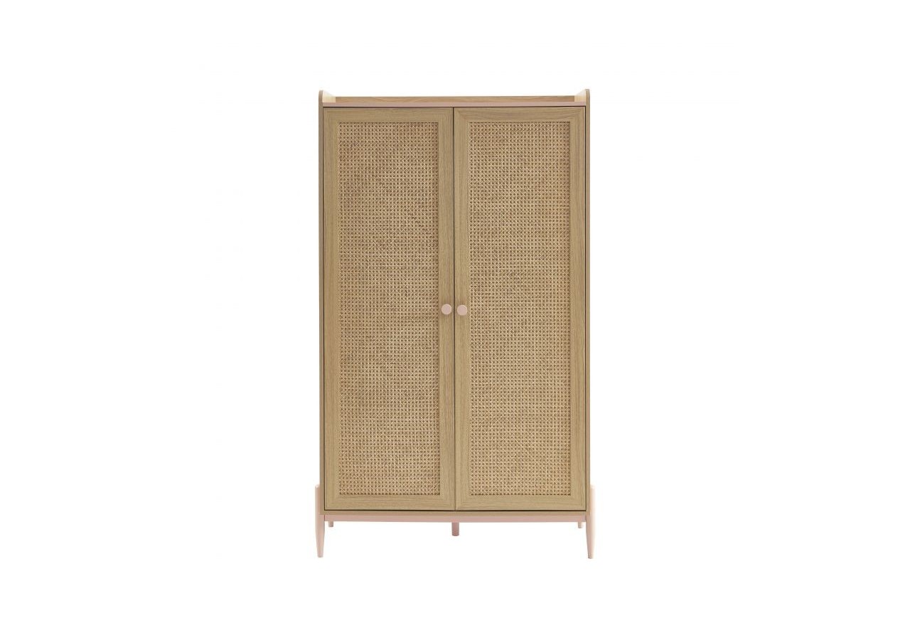 Armoire PABLO rose et cannage rotin 2 portes