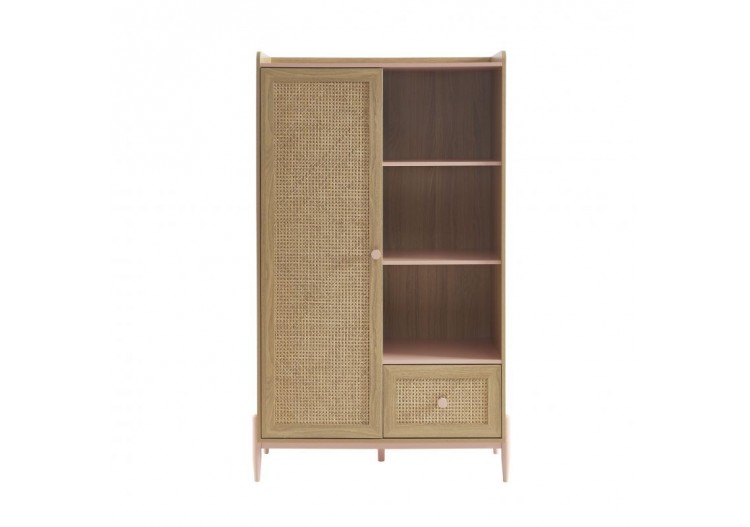 Armoire PABLO rose et cannage rotin 1 porte et 1 tiroir
