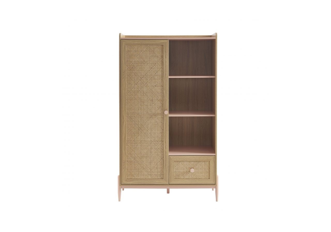 Armoire PABLO rose et cannage rotin 1 porte et 1 tiroir