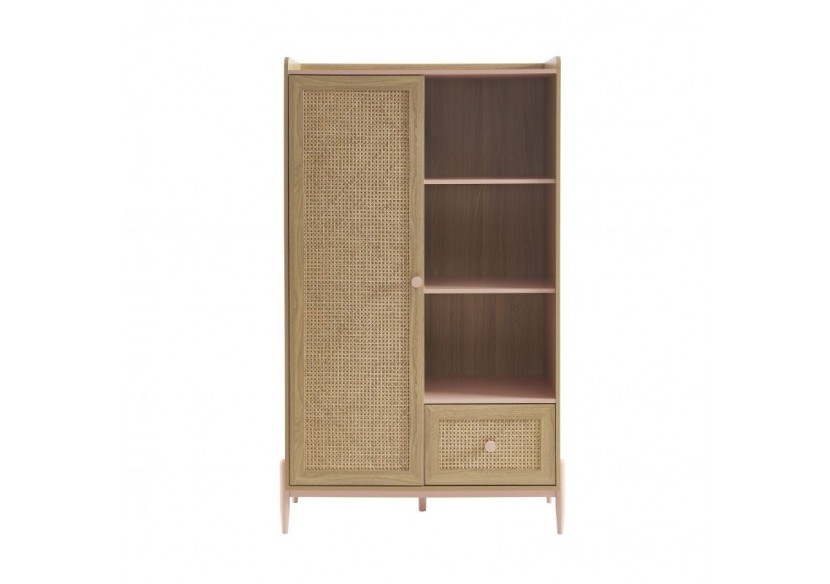 Armoire PABLO rose et cannage rotin 1 porte et 1 tiroir