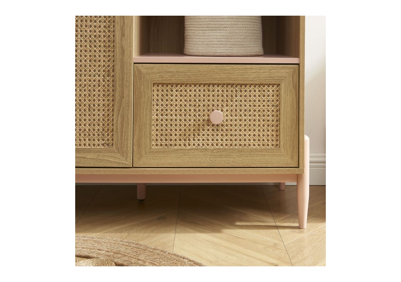 Armoire PABLO rose et cannage rotin 1 porte et 1 tiroir