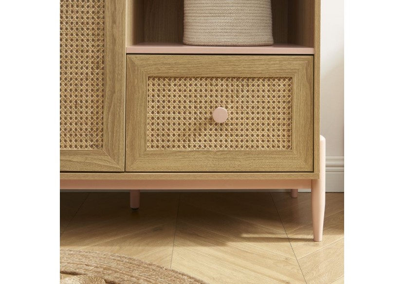 Armoire PABLO rose et cannage rotin 1 porte et 1 tiroir