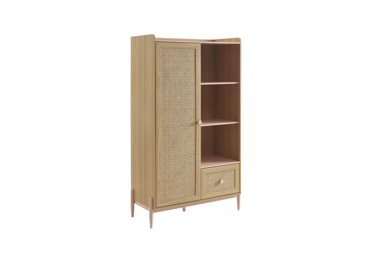 Armoire PABLO rose et cannage rotin 1 porte et 1 tiroir