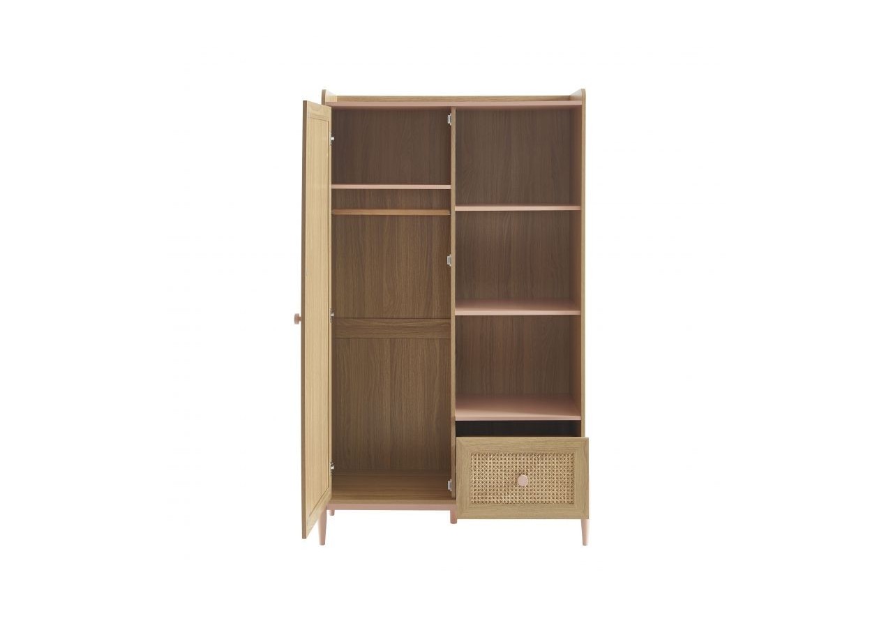 Armoire PABLO rose et cannage rotin 1 porte et 1 tiroir