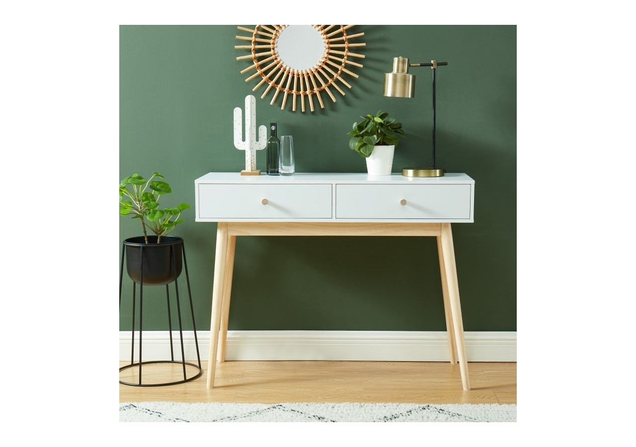 Console PETRA laqué blanc mat 2 tiroirs 100cm