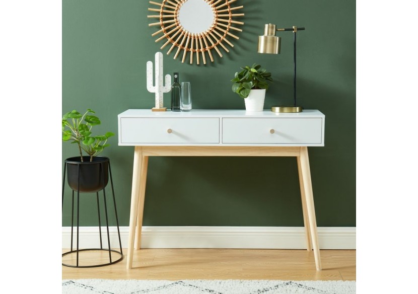 Console PETRA laqué blanc mat 2 tiroirs 100cm