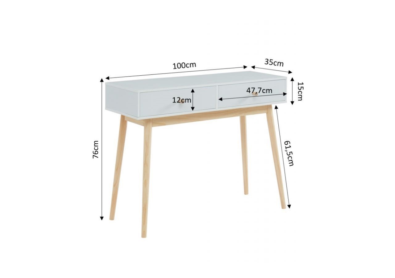 Console PETRA laqué blanc mat 2 tiroirs 100cm