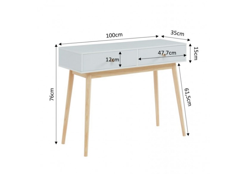 Console PETRA laqué blanc mat 2 tiroirs 100cm