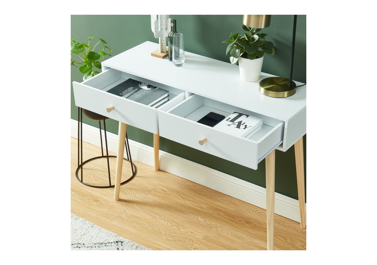 Console PETRA laqué blanc mat 2 tiroirs 100cm