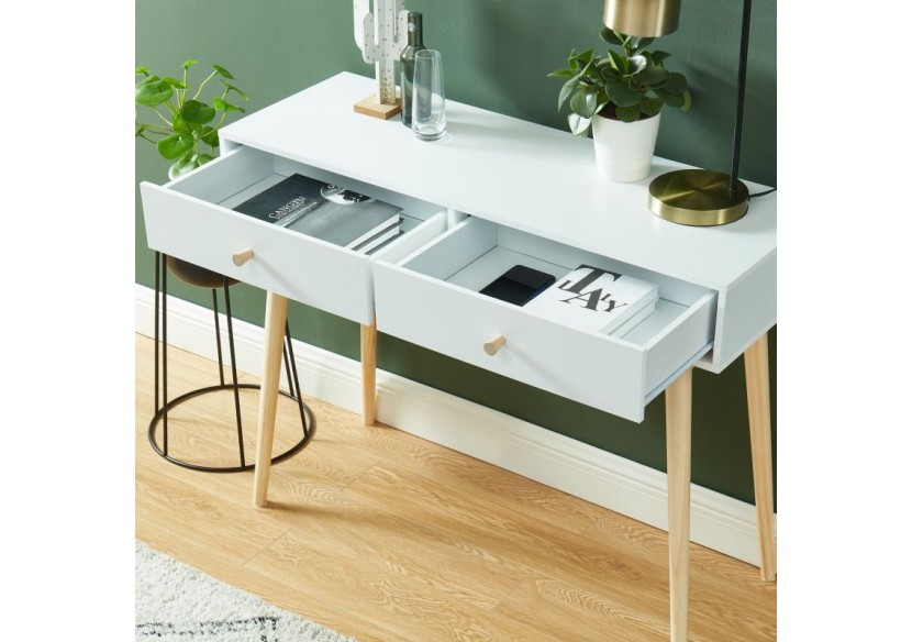 Console PETRA laqué blanc mat 2 tiroirs 100cm