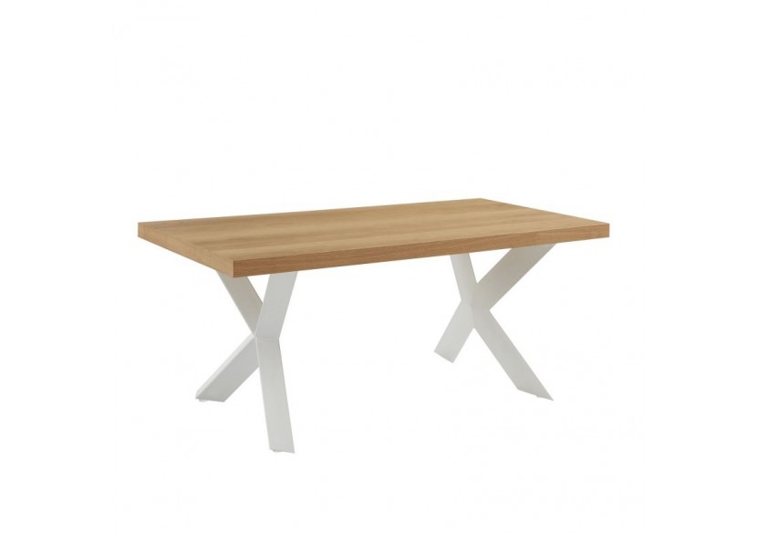 Table à manger PLATON placage chêne et métal blanc 180cm