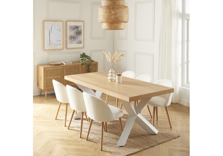 Table à manger PLATON placage chêne et métal blanc 180cm 2