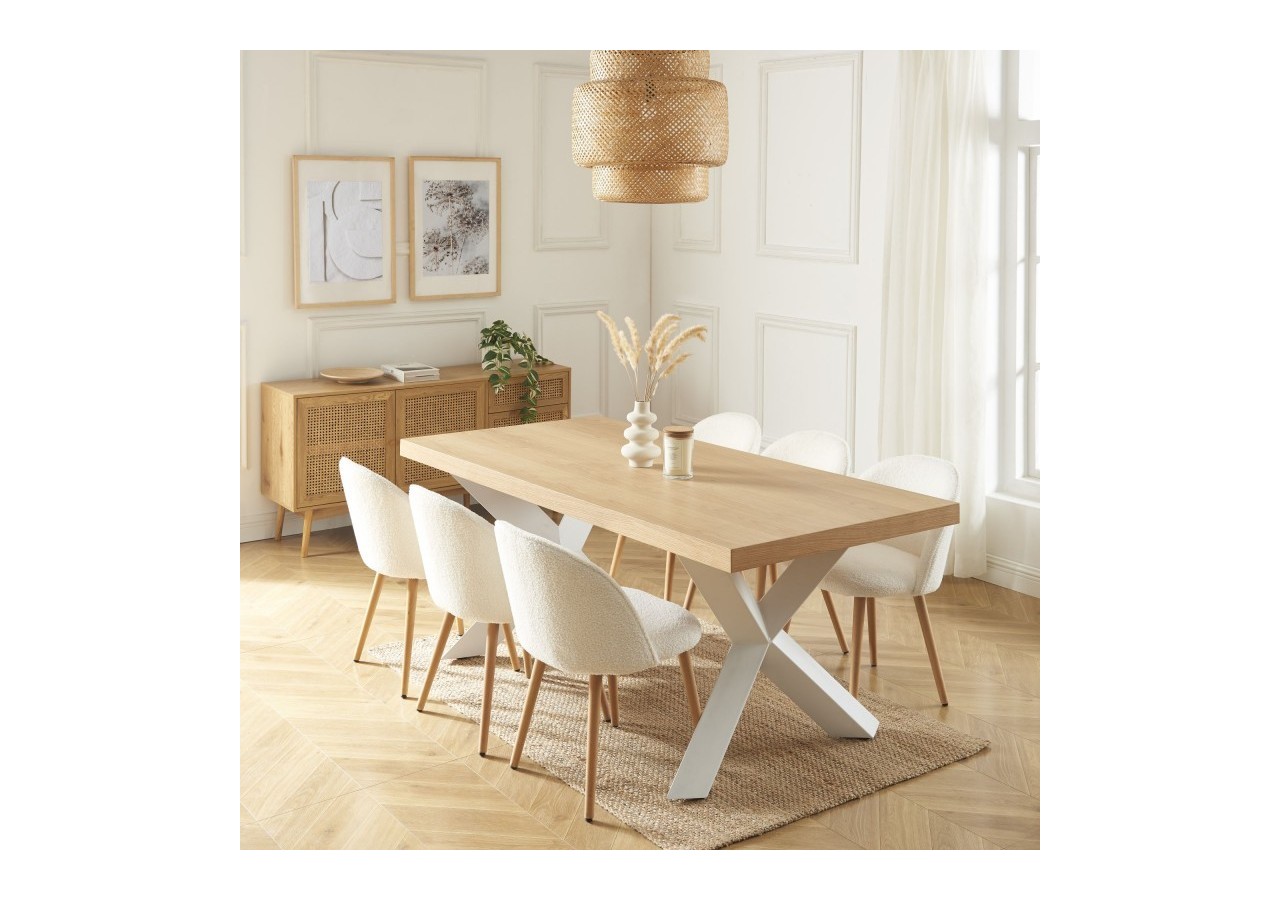 Table à manger PLATON placage chêne et métal blanc 180cm