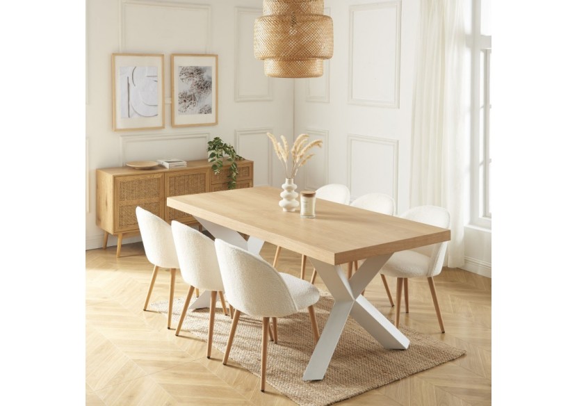 Table à manger PLATON placage chêne et métal blanc 180cm