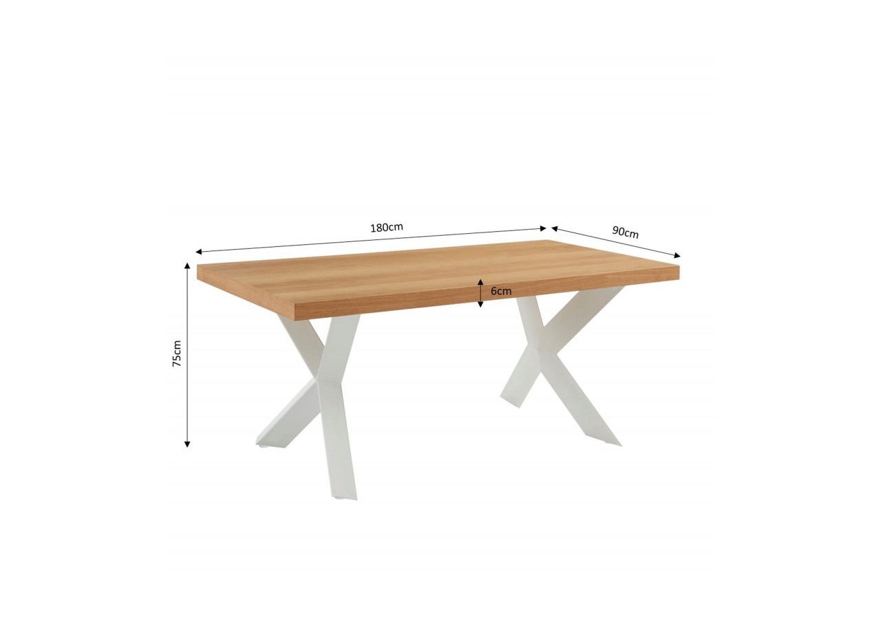 Table à manger PLATON placage chêne et métal blanc 180cm
