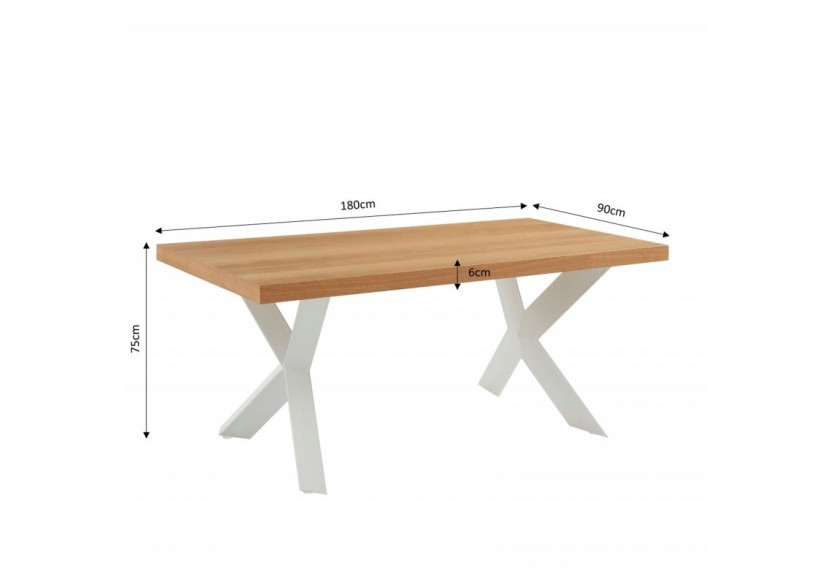 Table à manger PLATON placage chêne et métal blanc 180cm