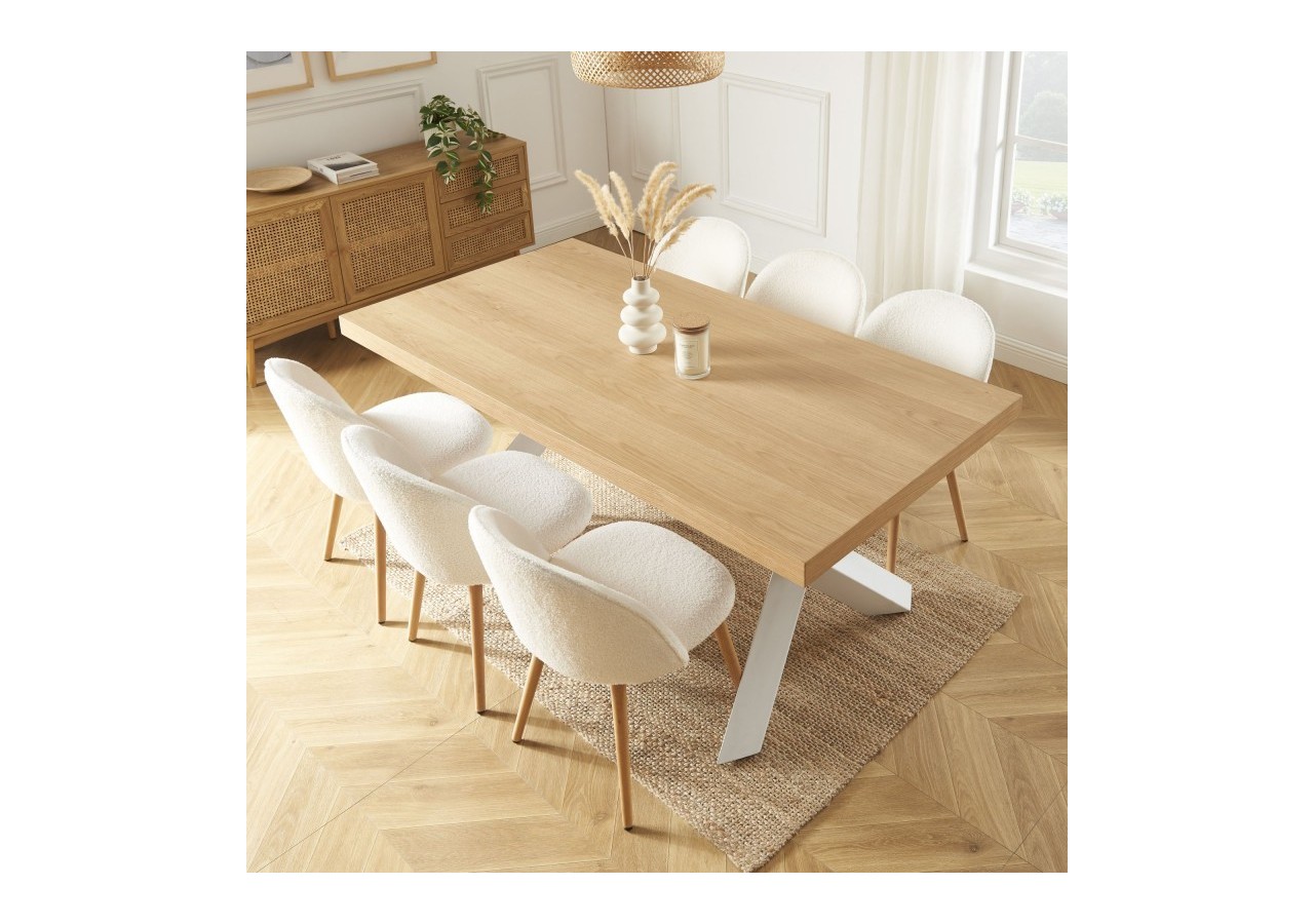 Table à manger PLATON placage chêne et métal blanc 180cm