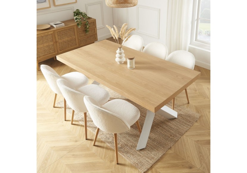 Table à manger PLATON placage chêne et métal blanc 180cm