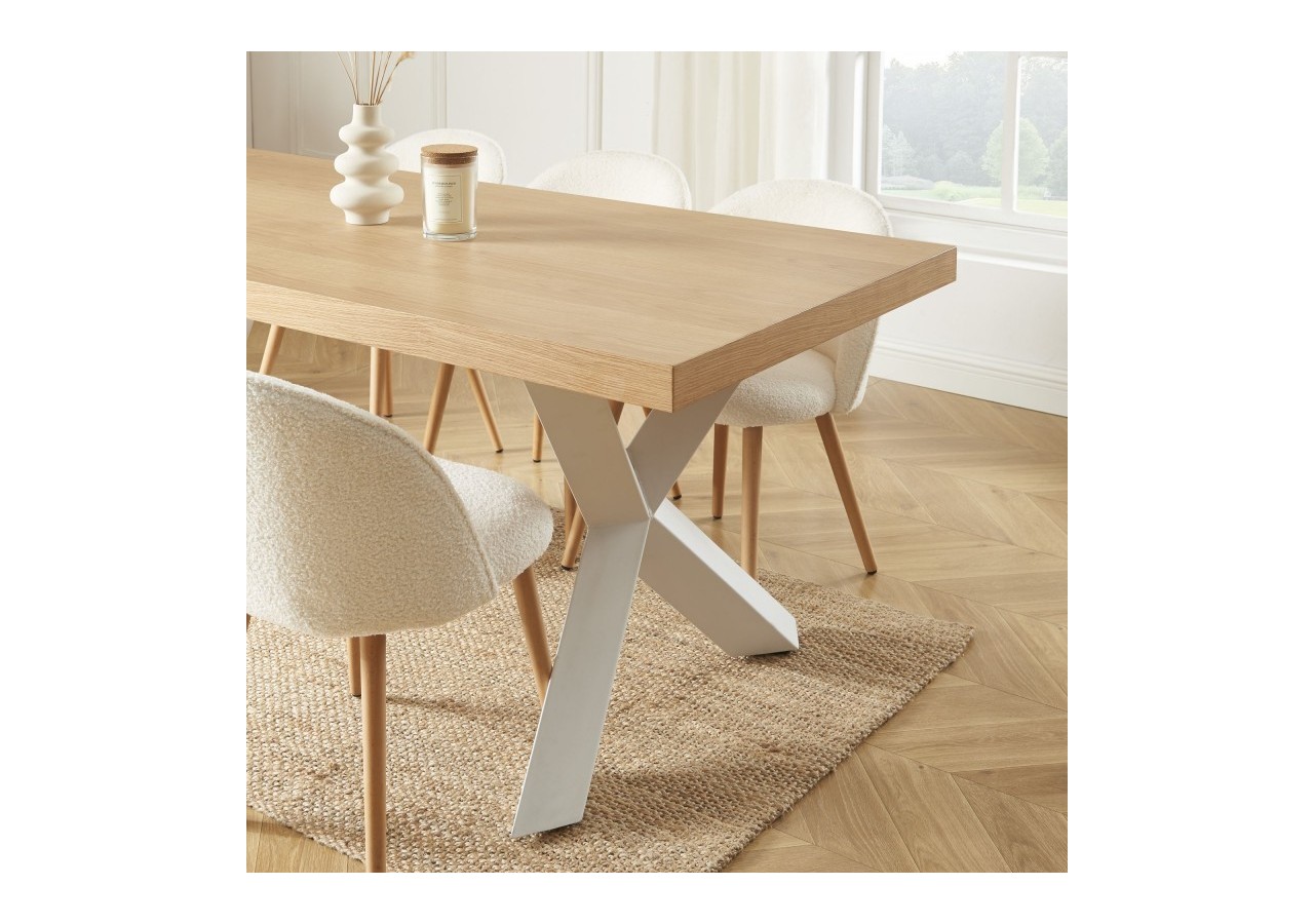 Table à manger PLATON placage chêne et métal blanc 180cm