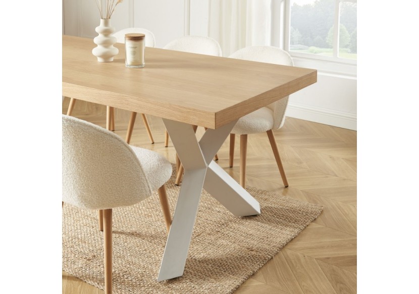Table à manger PLATON placage chêne et métal blanc 180cm